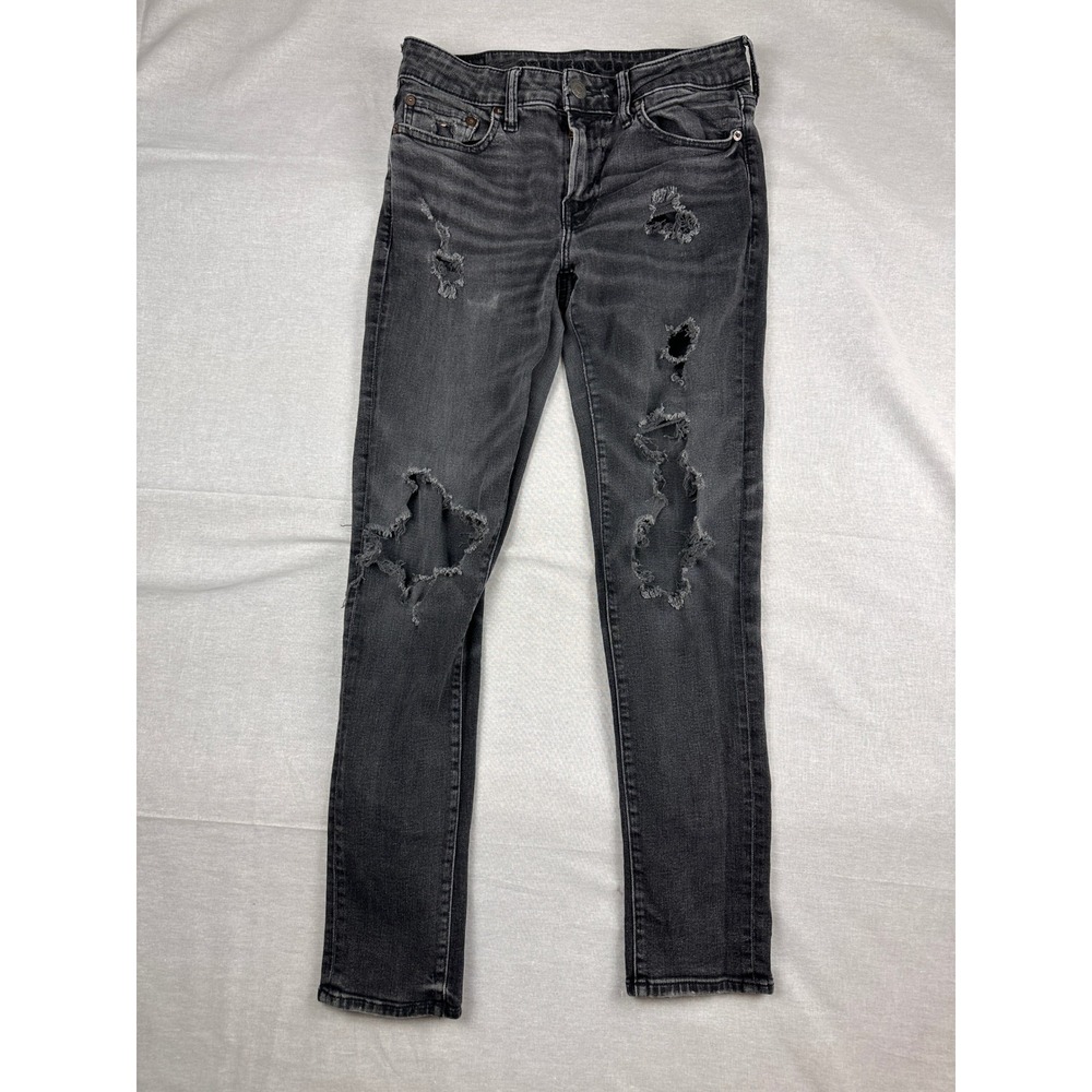 American Eagle AirFlex+ Skinny Jeans Mens 30x30 Black‎ Distressed Ripped Denim